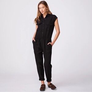 Monrow Cropped Crinkled Cotton Gauze Jumpsuit Black With Belt